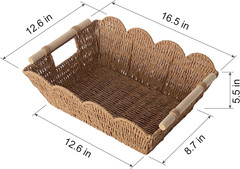 Hand Woven Scalloped Storage Baskets with Wooden Handle – Set of 2