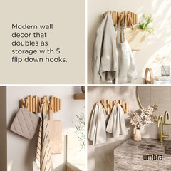 Picket 5 Hooks, Wall-Mounted Rail, Doubles as Art, Beveled Pine Wood Dowels, Nat