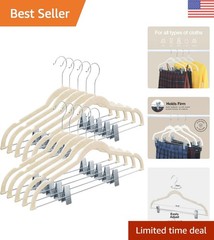 10 Pack Ivory Velvet Hangers with Clips – No Slip Space-Saving Closet Solution