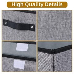 3 PCS Gray Fabric Storage Baskets Boxes With Lids Handles 13×9.1×7.9 Inch