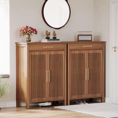 43 In. H X 32 In. W Brown Wood Shoe Storage Cabinet with Adjustable Shelves and