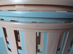 Vtg Round Plastic Baskets Storage Organizing Peach Gray Lot of 3 Mini Laundry