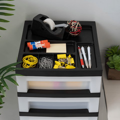 9-Drawer Narrow Plastic Storage Cart with Organizer Top Rolling Office Black