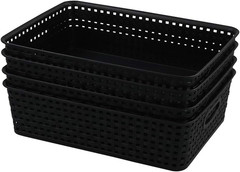 Stylish Black 4-Pack Plastic Storage Baskets for Paper & Organization