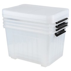 Idotry 50 Qt Stackable Latching Box w/ Lid & Wheels Plastic Containers, 4-Packs