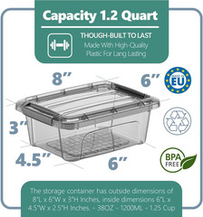 Mini Storage Bins with Lids – 1.25 Quart, Set of 6, Tinted, Made in EU