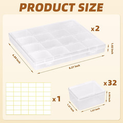 Bead Organizer Box 32 Pcs Small Clear Storage Containers with Lids for Jewelry
