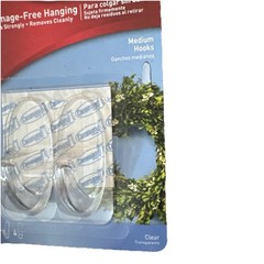 3M Command Clear Medium Hooks Holds 2 lb 2 Hooks 4 Strips New