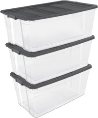 6-Pack Modular Stacker Box, Durable Clear Plastic Storage Bins with Latching Lid