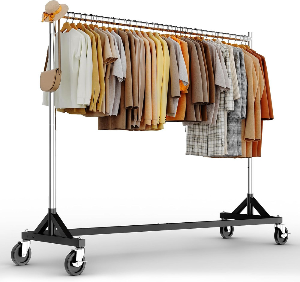 HOKEEPER 63x24x71″ Z Clothes Rack Lockable Wheels Adjustable Heavy Duty
