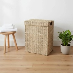 2 Pieces Lidded Laundry Hamper Large Capacity Woven Clothes Container Carry
