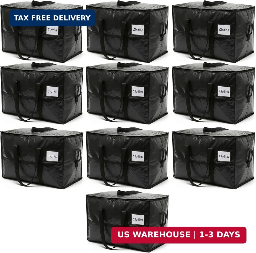 HOLDN’ STORAGE 10 Pack Large Moving Bags, 30 Gallon Heavy-Duty Storage Totes wit