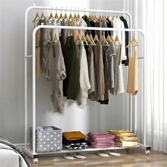 Double Rod Metal Clothing Garment Rack on Wheel Heavy Duty Portable Closets