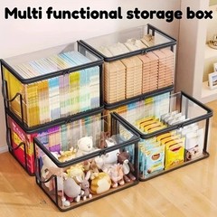 2-Pack Transparent Storage Boxes Foldable Plastic Organizer with Lid Large