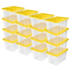 Sterilite Industrial Storage Box with Carrying Handles, 27 Gal, Yellow, 16 Pack