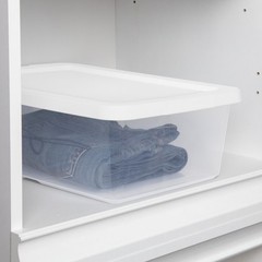 (4) 12 Quart Storage Boxes, Clear Plastic Storage Bin with Snap-On Lid, White