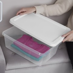 (4) 12 Quart Storage Boxes, Clear Plastic Storage Bin with Snap-On Lid, White