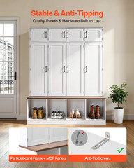 59 in Hall Tree w/ Bench Shoe Cabinet Storage Hooks Entryway White