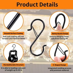 12 PCS S Hooks for Hanging with Safety Buckle | 3.5 inch Heavy Duty Metal S S…