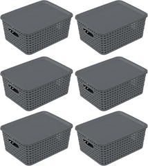 6-Pack Gray Lidded Storage Baskets, Stackable with Dust-Proof Lids