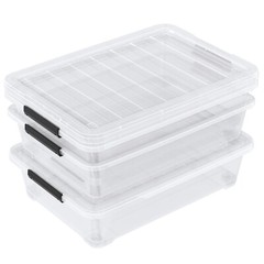 Kekow 4X Under Bed Storage Box w/ Lid & Wheels 40 Qt Plastic Stackable Organizer