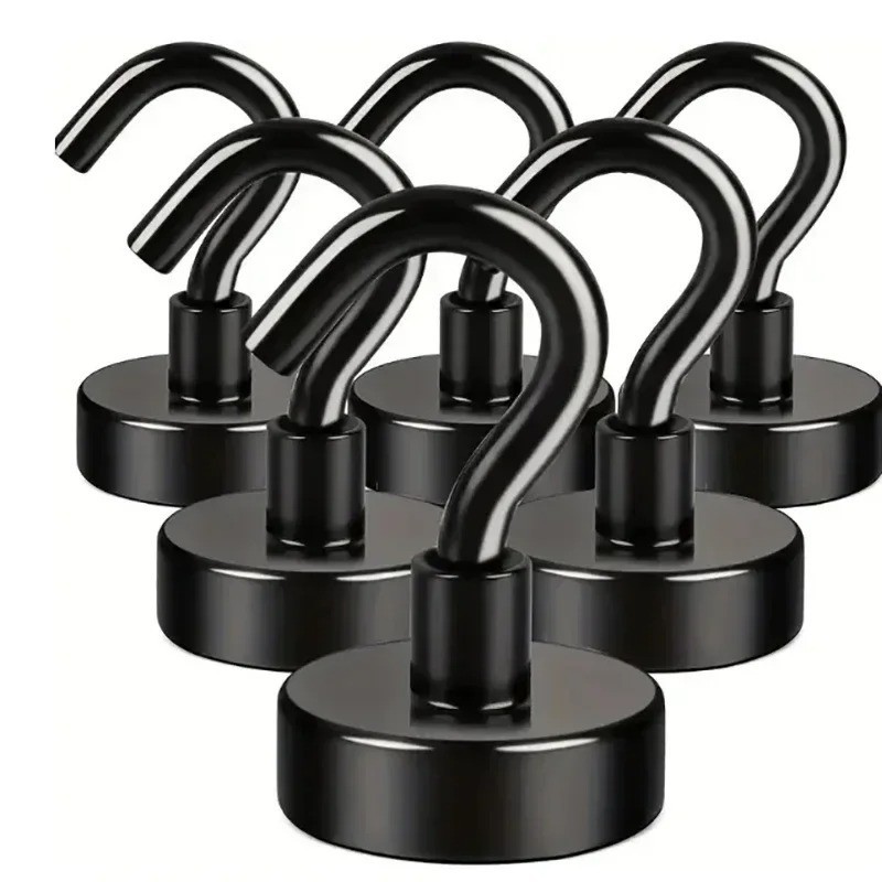 Heavy Duty Magnetic Hooks Neodymium Strong Black Magnet Hooks 3PCS 6PCS 110LBS