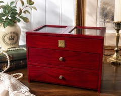 Vintage Thomas Pacconi Cherry Wood Jewelry Box -Glass Top Chest