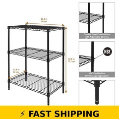 Hyper Tough 3-Tier Wire Shelving Rack – Black, 750 lbs Capacity
