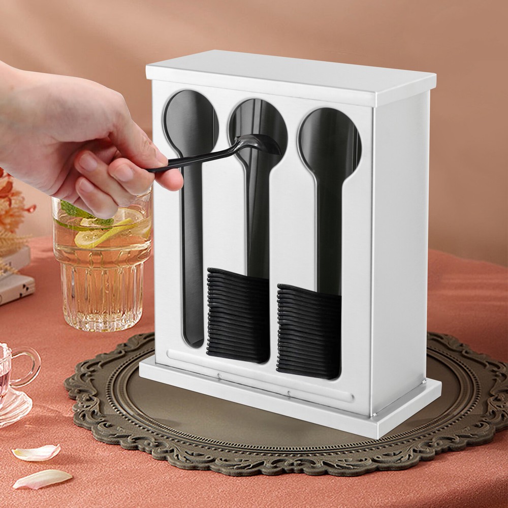 3 Compartment Silver Stainless Steel Cutlery Organizer With Lid 8.07*3.54*9.25“