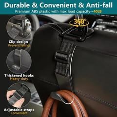 Car Headrest Hooks 4 Pack Adjustable Plastic Organizer Hooks Universal Fit Black