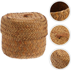 Handmade Seagrass Mini Baskets with Lids – Set of 2 for Home Decor