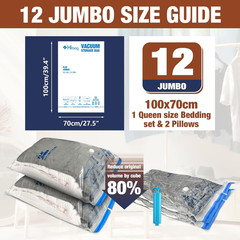 **12 Jumbo Vacuum Storage Bags XL Space Saver with Hand Pump Reusable**