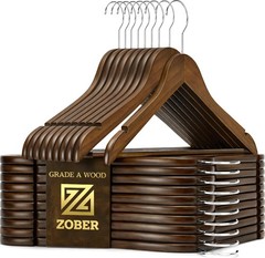 20 Pack Wooden Clothes Hangers, Non-Slip with Bar & Notches for Suits Coats