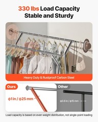 Uimoso Rolling Clothes Garment Rack 2 Hanging Rods & Storage Basket Extendable