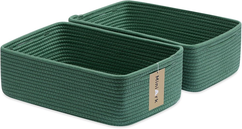 Large Shallow Organizing Baskets 15x11x5.1 Inches Rope Woven Storage Bins