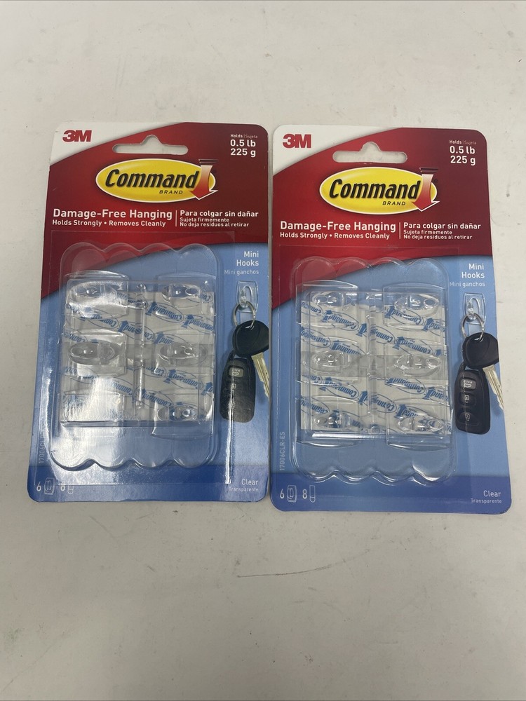 3M Command Damage Free Hanging Mini Hooks Clear 17006CLR- 6 Count X 2 Pack