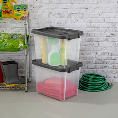 6-Pack Modular Stacker Box, Durable Clear Plastic Storage Bins with Latching Lid