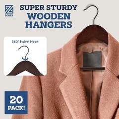 20 Pack Wooden Clothes Hangers, Non-Slip with Bar & Notches for Suits Coats