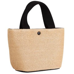 Women Boho Woven Handbag Beach Tote Straw & PU Leather Bag Rattan Shoulder Lady
