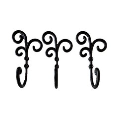 Set of 3 Black Metal Decorative Wall Hooks, Traditional Vintage Style