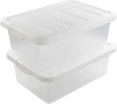 Durable 14 Quart Plastic Storage Bins with Lids – Set of 2, White