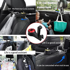2 in 1 Car Seat Hooks for Purses and Bags with Phone Holder, Automative Headrest