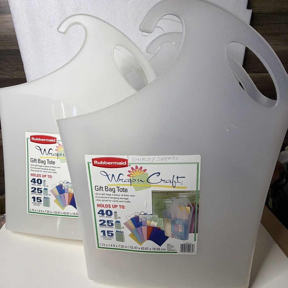 Set of 3 Rubbermaid Wrap n Craft Gift Bag Totes Clear Stackable Hanging 2003 USA