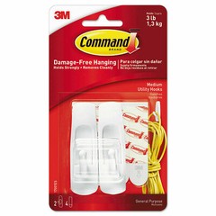 2 Packs 3M Command 2 Medium Utility Hooks & 4 Adhesive Strips Per Pack Max 3 lb