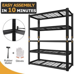 24″ D x 59″ W x 72″ H Garage Shelving Heavy Duty 5 Tier Metal Storage Shelves