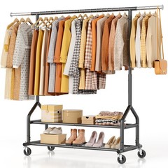 Heavy Duty Rolling Clothes Rack, Adjustable Metal Hanger, 556 LBS Capacity, Port