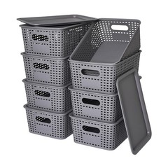 Plastic Storage Baskets with Lid-Plastic Storage Containers Stackable Storage…
