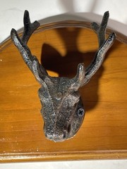 VTG Folk Art Shotgun Shells Deer Head Antlers Wall Mount Coat Jacket Wood Rack