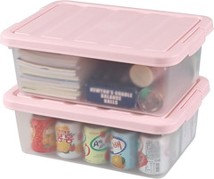 Frosted Clear 14 Quart Storage Bins with Pink Lids – 2 Pack