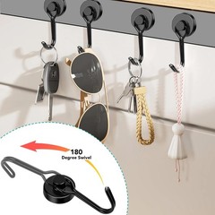 DIYMAG Black Magnetic Hooks Heavy Duty 120LBS Strong Magnets 8 Pack Swivel Hooks